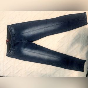 Faded leg stretch denim.